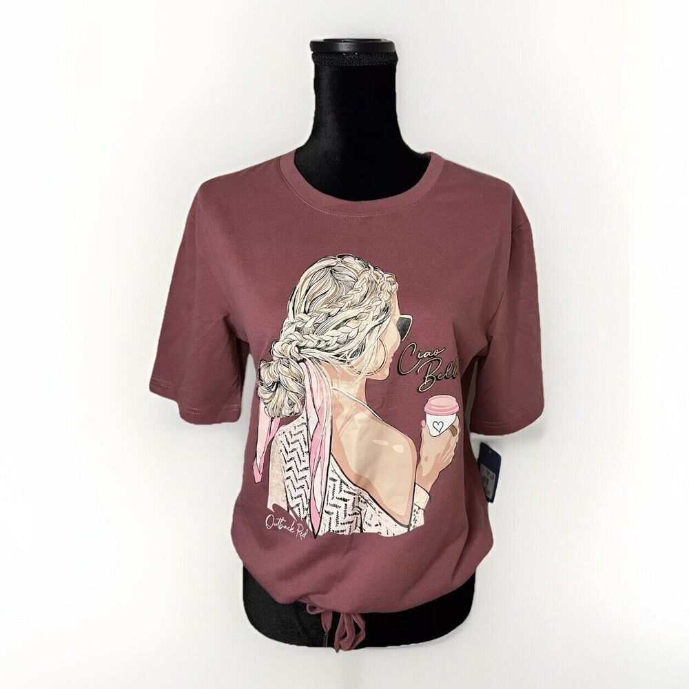 New OBR Denim, Pink Graphic Tee, Size 34 Women’s, With Waist Drawstring
